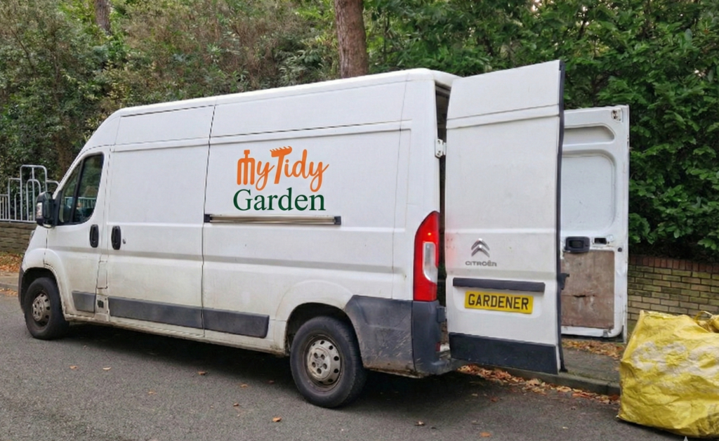 Gardener van collecting garden waste